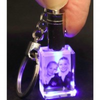 image for2D Lasered Photo Crystal Keyring with Blue LED