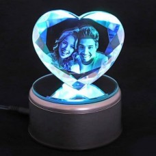 3D Bevelled Heart Personalised Photo Crystal Small 80x70x30mm