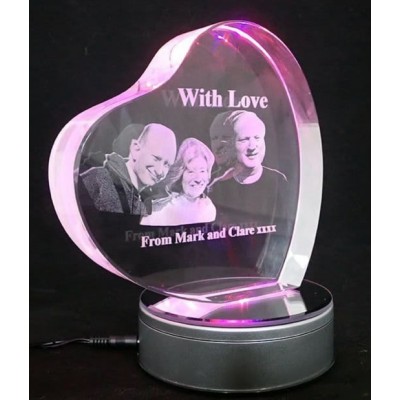 3D Heart Personalised Photo Crystal Extra Large 150x150x40mm