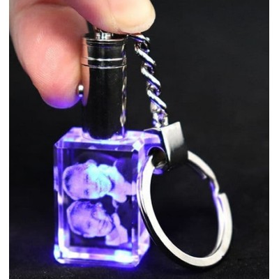 3D Personalised Photo Crystal Keyring with Blue LED